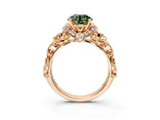 Solitaire Engagement Ring Setting for Fancy Green Round Cut Center with Filigree Band and Prong Head in Rose Gold