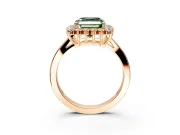 Starburst Halo Engagement Ring Setting for Fancy Green Asscher Cut Center with Flat Cathedral Band and Prong Head in Rose Gold