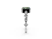 Milgrain Bezel Engagement Ring Setting for Fancy Green Radiant Cut Center with Marquise Stations and Bezel Head in Sterling Silver
