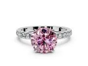 Open Basket Engagement Ring Setting for Fancy Pink Round Cut Center with Pave Band and Prong Head in Platinum