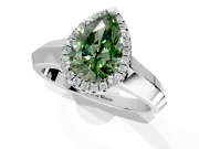 Halo Engagement Ring Setting for Fancy Green Pear-Shaped Center with Knife Ridge Cathedral Band and Prong Head in White Gold