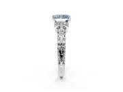 Solitaire Engagement Ring Setting for Fancy Blue Radiant Cut Center with Filigree Band and Prong Head in Platinum