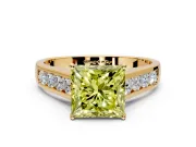 Solitaire Engagement Ring Setting for Fancy Yellow Princess Cut Center with Cathedral Channel Band and Prong Head in Yellow Gold