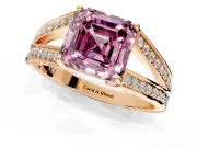 Split Shank Engagement Ring Setting for Fancy Pink Asscher Cut Center with Pave Split Shank and Prong Head in Rose Gold