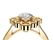 Cluster Halo Engagement Ring Setting for Pear-Shaped Center with Milgrain Bezel Accents and Prong Head in Yellow Gold