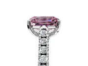 Solitaire Engagement Ring Setting for Fancy Pink Emerald Cut Center with Partway Pave Band and Prong Head in Sterling Silver