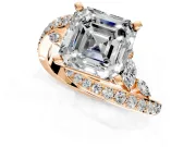 Solitaire Engagement Ring Setting for Asscher Cut Center with Pave Bypass Twist Band and Prong Head in Rose Gold