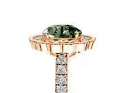 Milgrain Floral Halo Engagement Ring Setting for Fancy Green Round Cut Center with Pave Band and Prong Head in Rose Gold