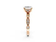 Solitaire Engagement Ring Setting for Asscher Cut Center with Milgrain Bezel Accents and Prong Head in Rose Gold