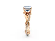Solitaire Engagement Ring Setting for Fancy Blue Asscher Cut Center with Pave and Plain Crossover Band and Prong Head in Rose Gold