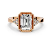 Cluster Engagement Ring Setting for Emerald Cut Center with Milgrain Shoulder Clusters and Prong Head in Rose Gold