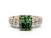 Cluster Engagement Ring Setting for Fancy Green Radiant Cut Center with 2-Row Shoulder Clusters and Prong Head in Rose Gold