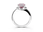 Paired Accent Engagement Ring Setting for Fancy Pink Asscher Cut Center with Pave Band and Prong Head in Platinum