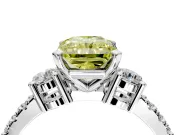 3 Stone Engagement Ring Setting for Fancy Yellow Radiant Cut Center with Round Cut Side Accents and Prong Head in White Gold