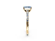 Baguette Engagement Ring Setting for Fancy Blue Radiant Cut Center with Alternating Bar-Set Band and Prong Head in Yellow Gold