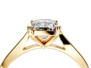 Solitaire Engagement Ring Setting for Emerald Cut Center with Tapered Shoulders and Prong Head in Yellow Gold