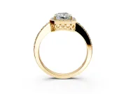 Halo Engagement Ring Setting for Radiant Cut Center with Heart-Shaped Openwork, Pave Band and Prong Head in Yellow Gold