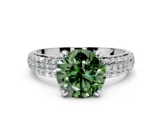 Solitaire Engagement Ring Setting for Fancy Green Round Cut Center with Multi-Row Pave Accents and Basket Head in Platinum