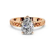 Solitaire Engagement Ring Setting for Pear-Shaped Center with Milgrain X Pattern Band and Prong Head in Rose Gold