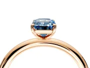Low-Set Solitaire Engagement Ring Setting for Fancy Blue Emerald Cut Center with Thin Plain Band and Prong Head in Rose Gold
