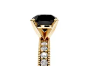 Milgrain Pave Engagement Ring Setting for Fancy Black Cushion Cut Center with Accent Band and Prong Head in Yellow Gold