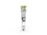 3 Stone Engagement Ring Setting for Fancy Yellow Cushion Cut Center with Raised Basket Heads and Prong Head in Platinum