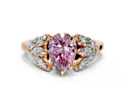 Leaf Cluster Engagement Ring Setting for Fancy Pink Pear-Shaped Center with Marquise Accents and Prong Head in Rose Gold