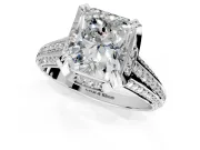 Solitaire Engagement Ring Setting for Radiant Cut Center with Accented Split Shank and Prong Head in White Gold