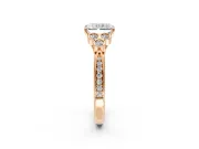 Cluster Engagement Ring Setting for Radiant Cut Center with Bezel Accent Clusters and Prong Head in Rose Gold