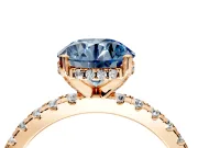 Solitaire Engagement Ring Setting for Fancy Blue Round Cut Center with Band of Accents and Prong Head in Rose Gold