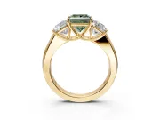 3 Stone Engagement Ring Setting for Fancy Green Princess Cut Center with Raised Basket Heads and Prong Head in Yellow Gold