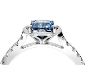 Floral Engagement Ring Setting for Fancy Blue Emerald Cut Center with Pave Band and Floral Prong Head in White Gold