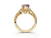 Solitaire Engagement Ring Setting for Fancy Pink Heart-Shaped Center with Filigree Accent Basket and Prong Head in Yellow Gold
