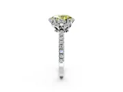 Halo Engagement Ring Setting for Fancy Yellow Oval Center with Openwork Halo, Pave Band and Prong Head in Platinum