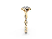 Halo Engagement Ring Setting for Round Cut Center with Pave and Plain Twist Band and Prong Head in Yellow Gold