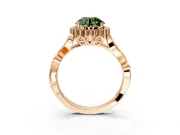 Halo Engagement Ring Setting for Fancy Green Round Cut Center with Leaf Motif Split Shank and Prong Head in Rose Gold