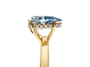 Solitaire Engagement Ring Setting for Fancy Blue Pear-Shaped Center with Fine Wire Band and Prong Head in Yellow Gold