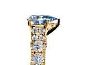 Solitaire Engagement Ring Setting for Fancy Blue Pear-Shaped Center with Pave Cathedral Shoulders and Prong Head in Yellow Gold