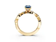 Solitaire Engagement Ring Setting for Fancy Blue Emerald Cut Center with Bar-Station Pave Twist and Prong Head in Yellow Gold