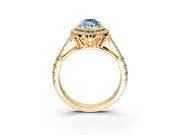 Double Halo Engagement Ring Setting for Fancy Blue Marquise Center with Narrow Pave Split Shank and Prong Head in Yellow Gold
