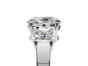 3 Stone Engagement Ring Setting for Oval Center with Matching Side Accents and Prong Head in Platinum