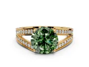 Split Shank Engagement Ring Setting for Fancy Green Round Cut Center with Pave Split Shank and Prong Head in Yellow Gold