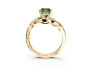 Solitaire Engagement Ring Setting for Fancy Green Cushion Cut Center with Filigree Band and Prong Head in Yellow Gold