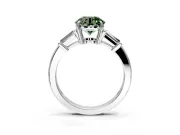 3 Stone Engagement Ring Setting for Fancy Green Round Cut Center with Baguette Accents and Prong Head in Platinum