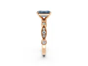 Solitaire Engagement Ring Setting for Fancy Blue Emerald Cut Center with Milgrain Bezel Accents and Prong Head in Rose Gold