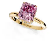 Hidden Halo Engagement Ring Setting for Fancy Pink Radiant Cut Center with Plain Rounded Band and Prong Head in Yellow Gold