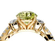 3 Stone Engagement Ring Setting for Fancy Yellow Round Cut Center with Pave Split Shank and Prong Head in Yellow Gold
