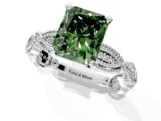 Solitaire Engagement Ring Setting for Fancy Green Radiant Cut Center with Marquise Panel Band and Prong Head in Platinum