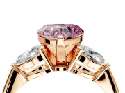 3 Stone Engagement Ring Setting for Fancy Pink Heart-Shaped Center with Large Pear-Shaped Accents and Prong Head in Rose Gold