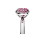 Low-Set Solitaire Engagement Ring Setting for Fancy Pink Cushion Cut Center with Thin Plain Band and Prong Head in White Gold